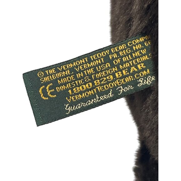 Vintage 1997 Vermont Teddy Bear Jointed Dark Chocolate Brown Bow Tie 16” - Picture 10 of 12